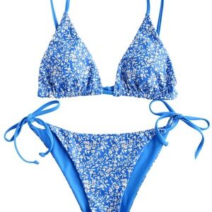 Zaful Blue and White Floral Bikini Set